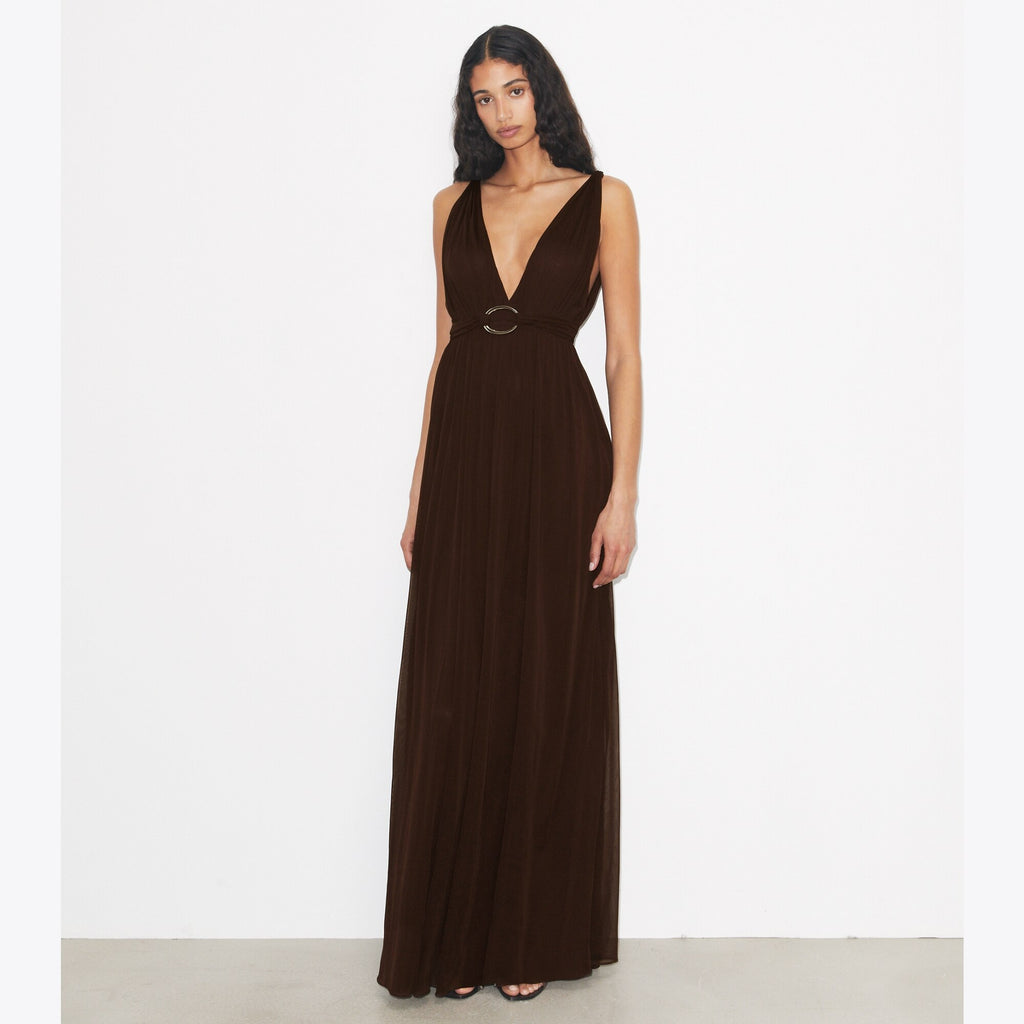 Tory Burch V-Neck Viscose Dress - Dark Cocoa - 2