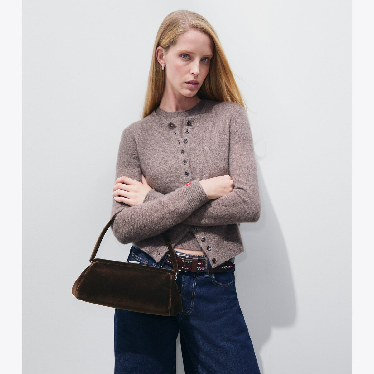 Tory Burch Velvet Frame Clutch - Chestnut - 2