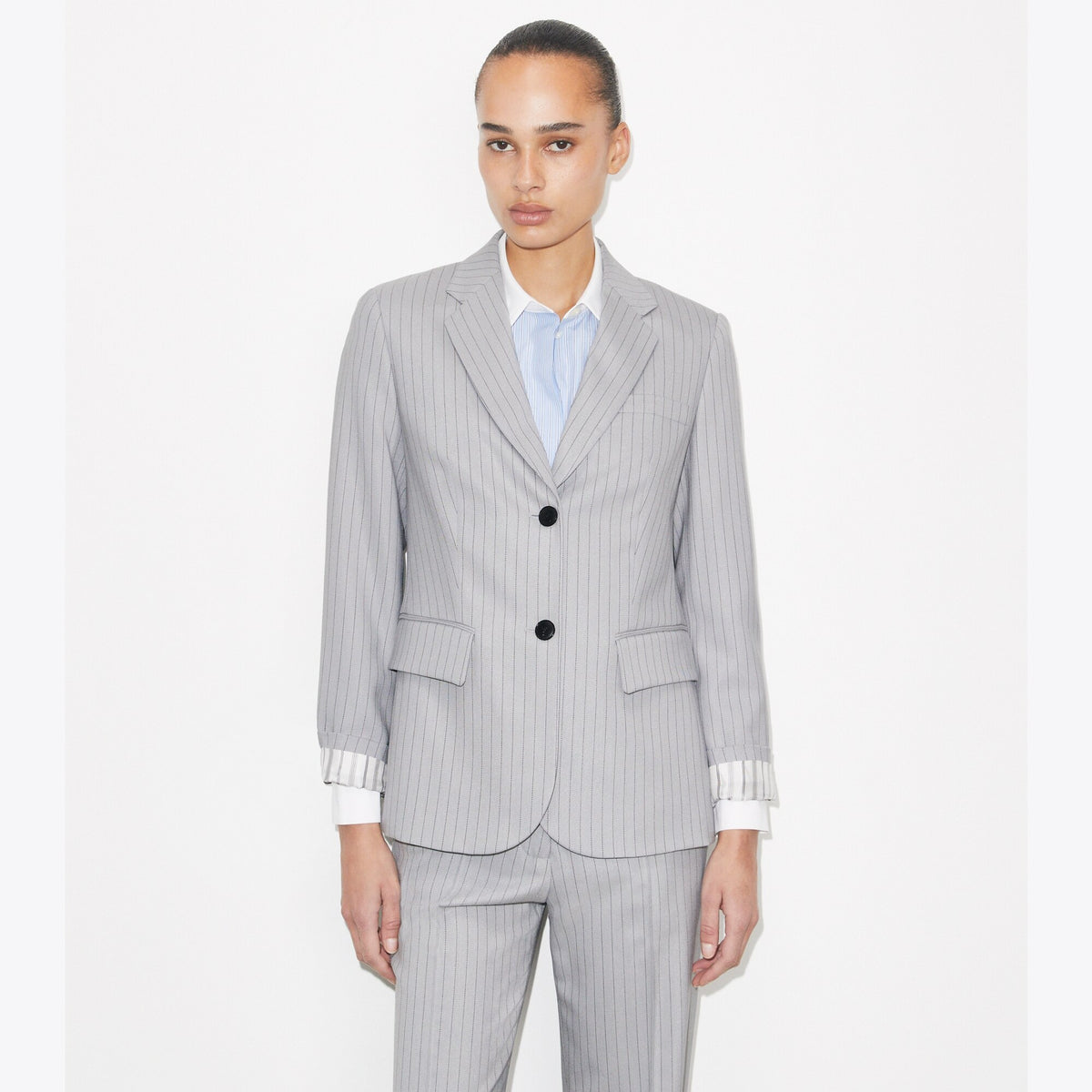 Tory Burch Viscose And Wool Blazer - Dark Gray Pinstripe - 2