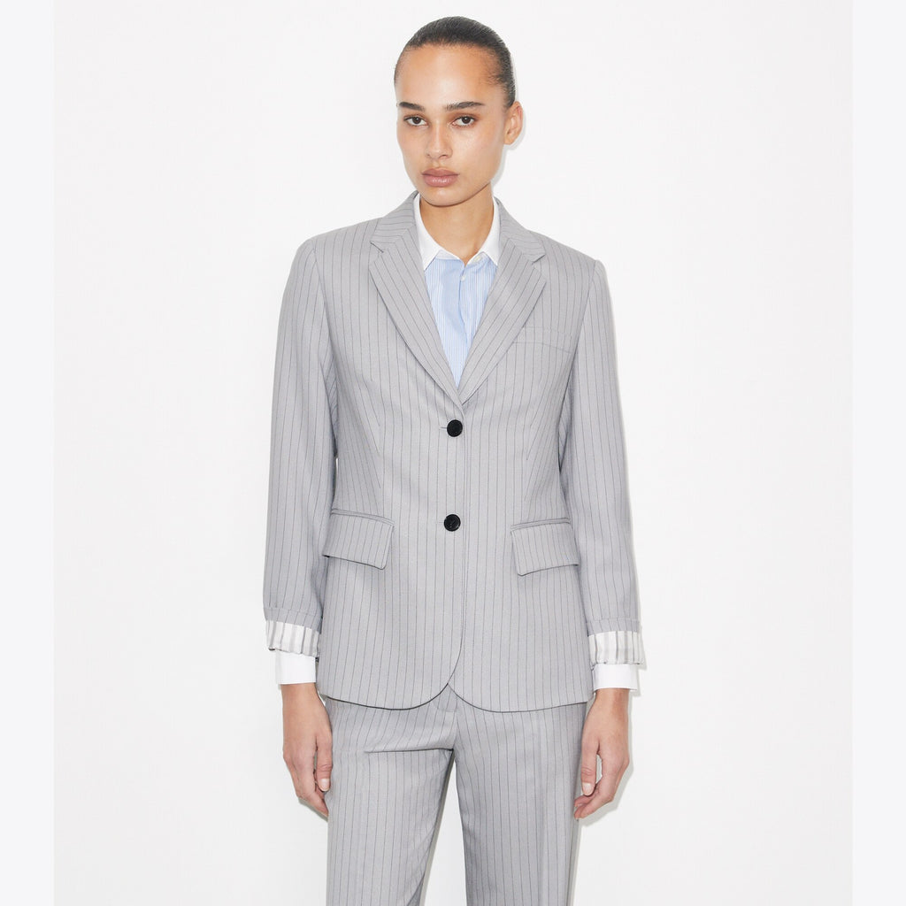 Tory Burch Viscose And Wool Blazer - Dark Gray Pinstripe - 2