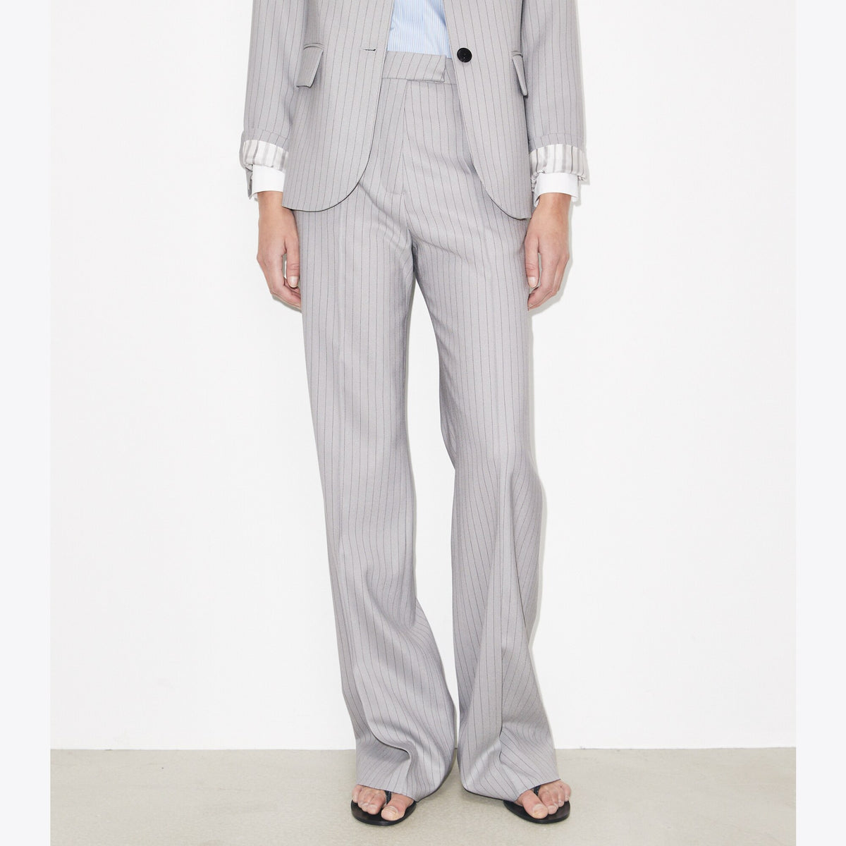 Tory Burch Viscose and Wool Pants - Dark Gray Pinstripe - 4
