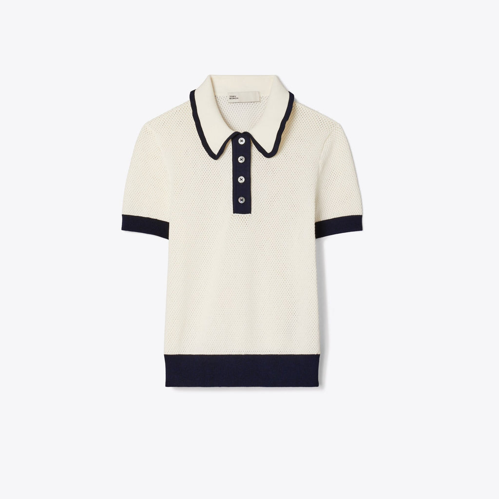 Tory Burch Viscose Pointelle Sweater - New Ivory / Medium Navy