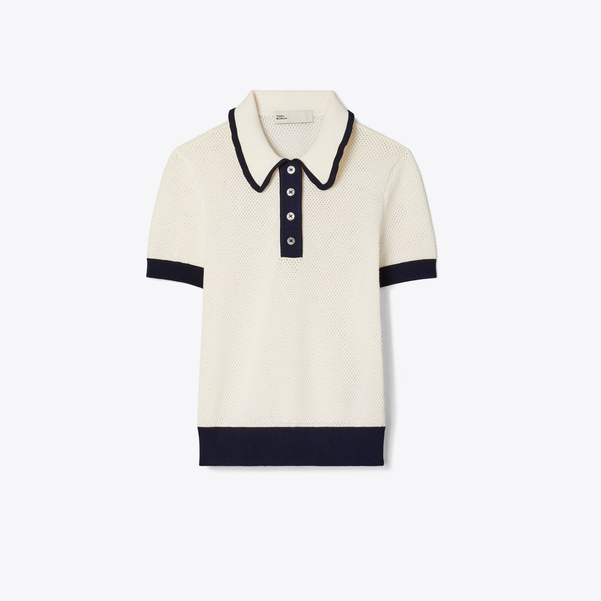 Tory Burch Viscose Pointelle Sweater - New Ivory / Medium Navy