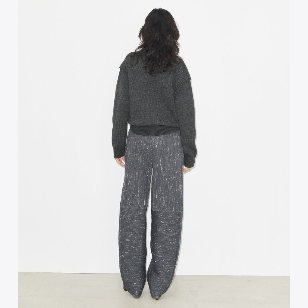Tory Burch Wide-Leg Wool Pant - Charcoal/White - 3