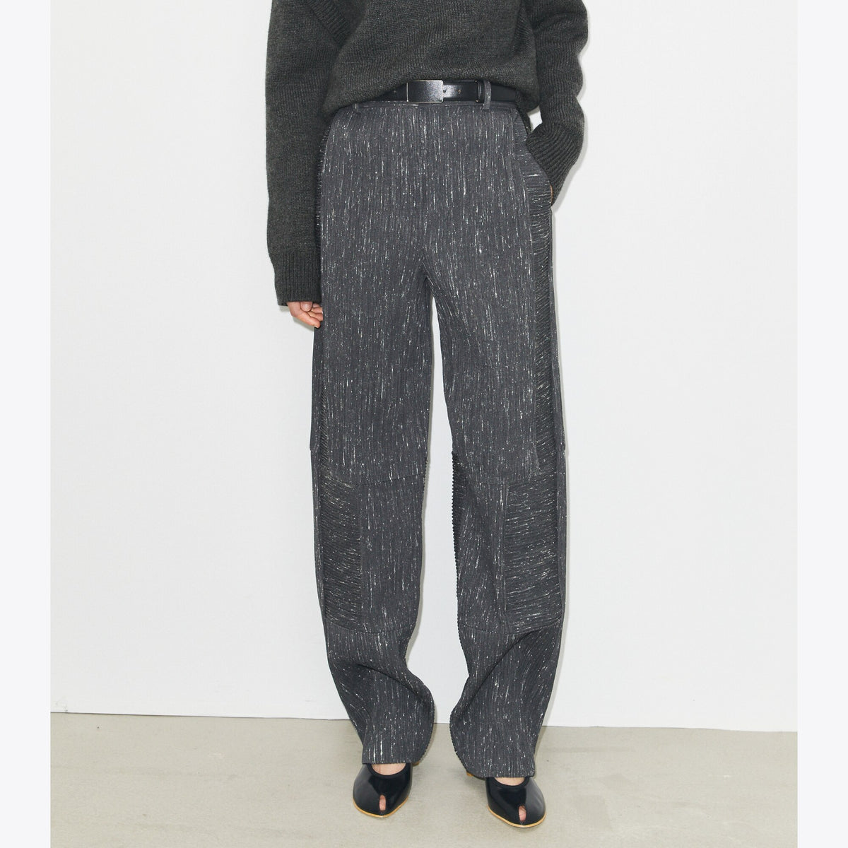 Tory Burch Wide-Leg Wool Pant - Charcoal/White - 5