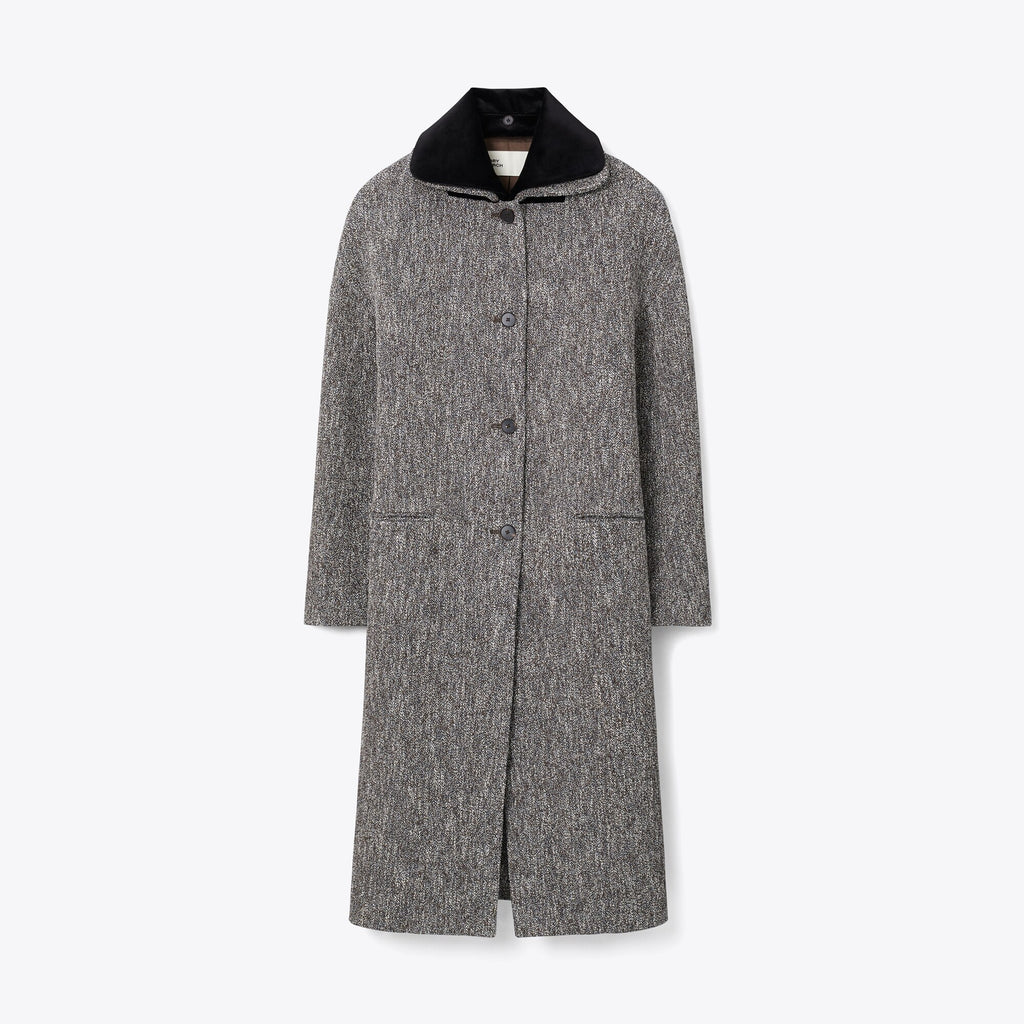 Tory Burch Wool Bouclé Coat - Brown / Ivory