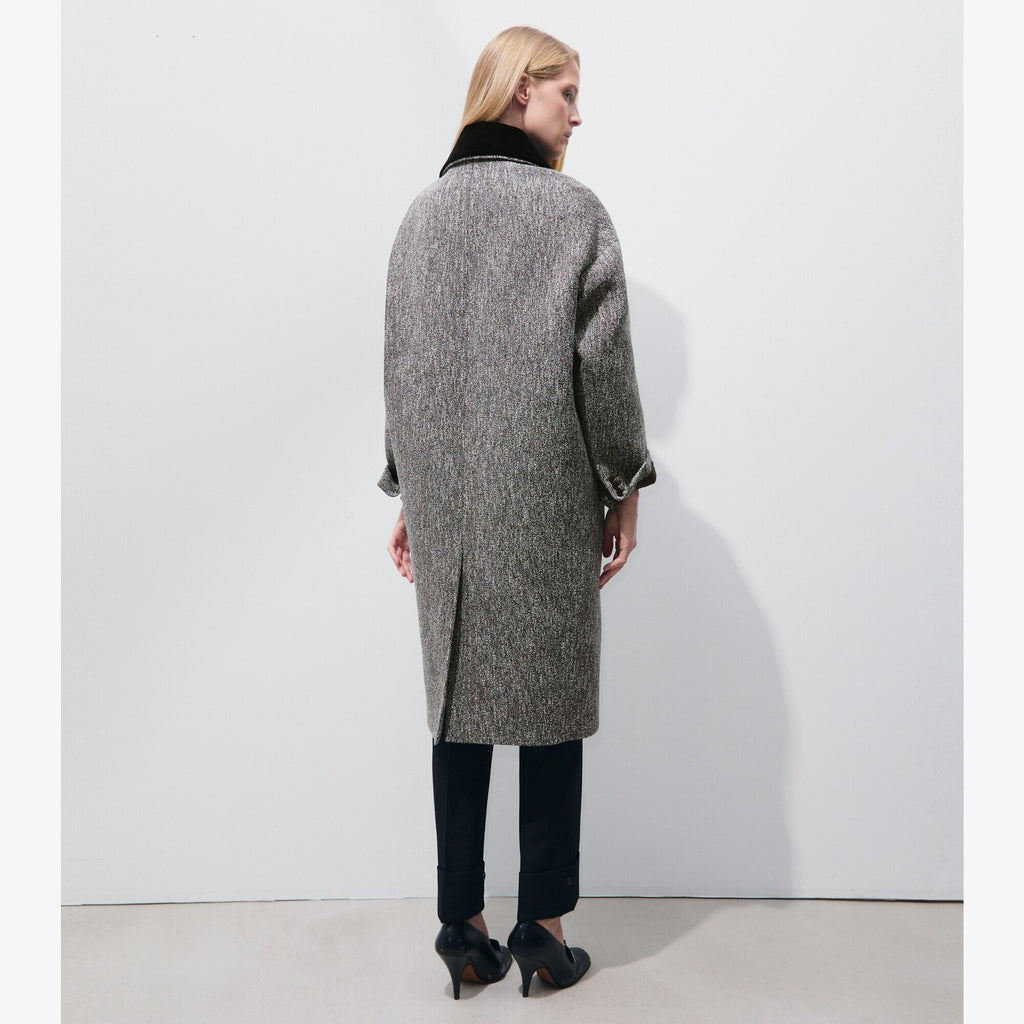 Tory Burch Wool Bouclé Coat - Brown / Ivory - 3