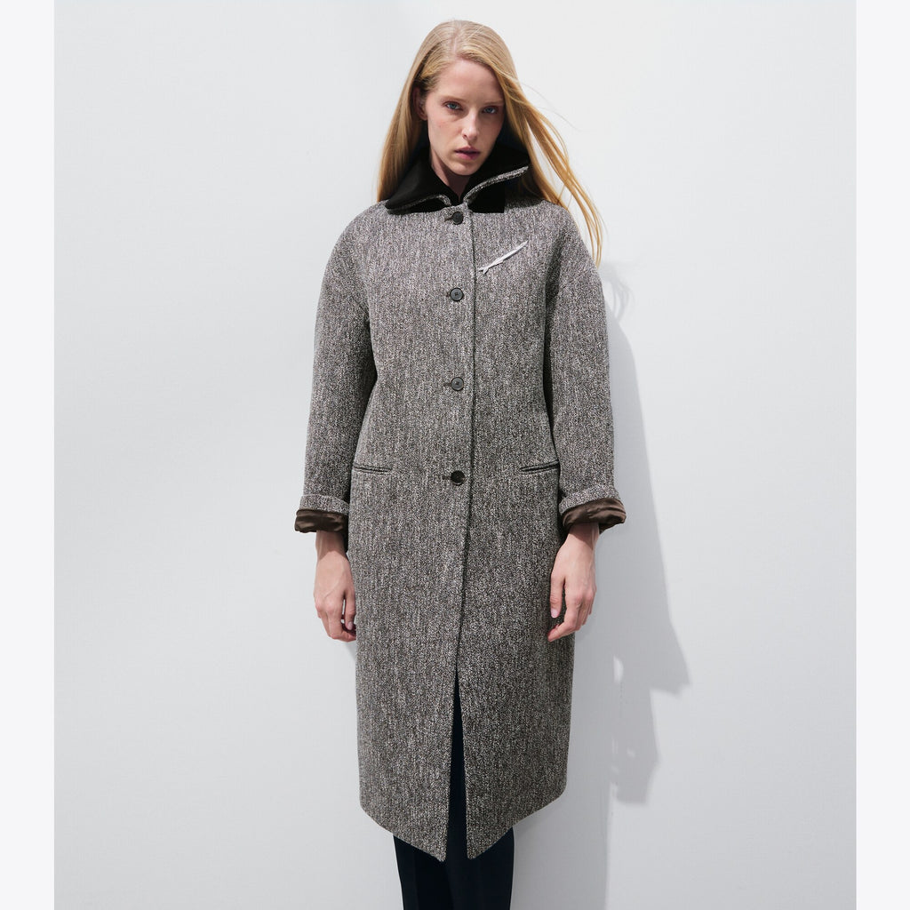 Tory Burch Wool Bouclé Coat - Brown / Ivory - 4