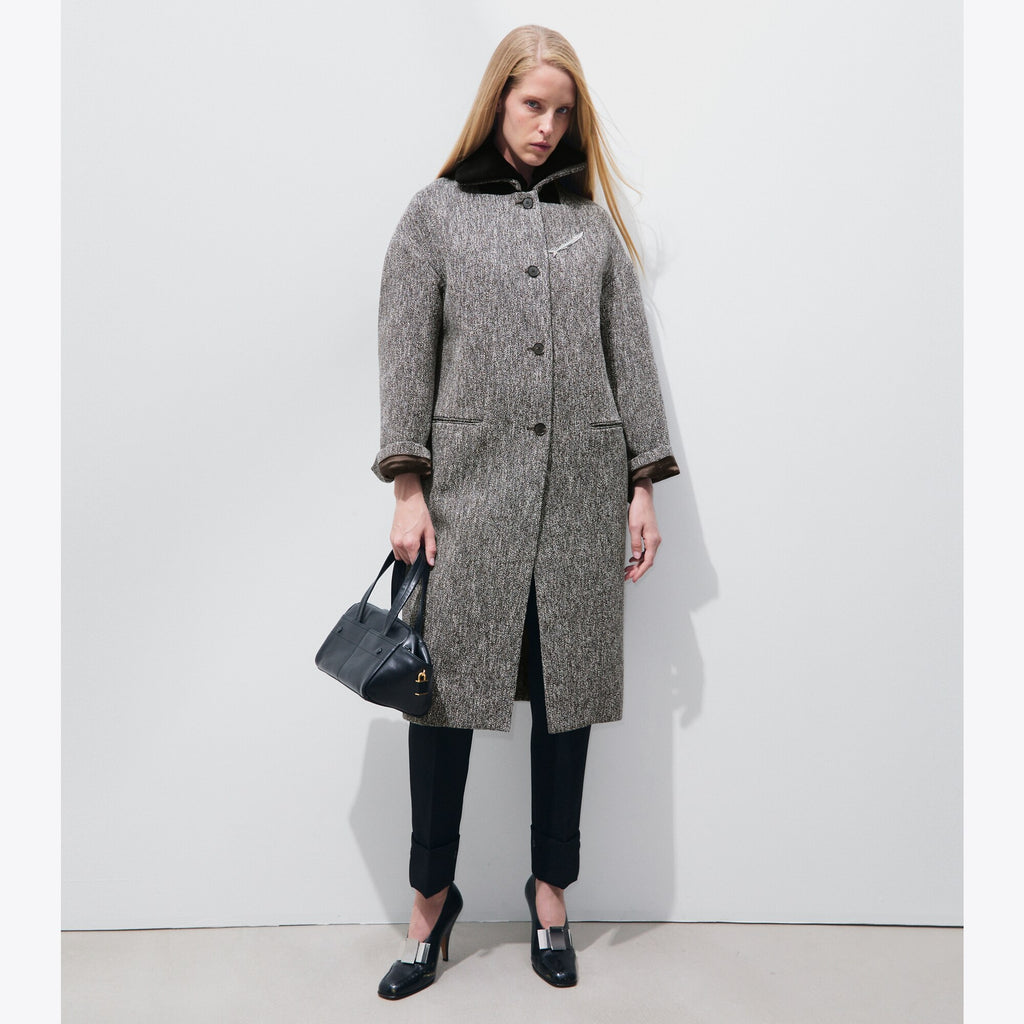Tory Burch Wool Bouclé Coat - Brown / Ivory - 2