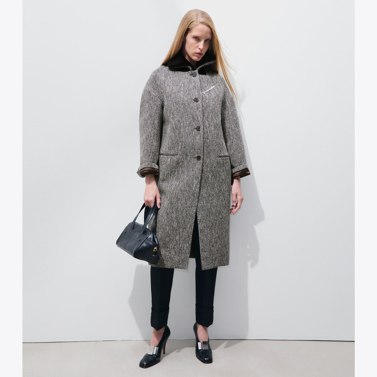 Tory Burch Wool Bouclé Coat - Brown / Ivory - 2