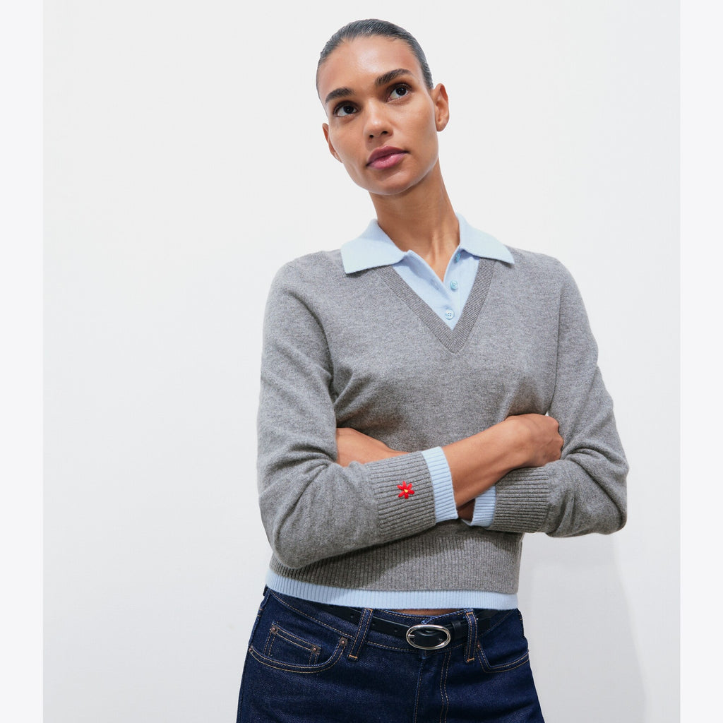 Tory Burch Wool Dickie Sweater - Blue Gray - 2
