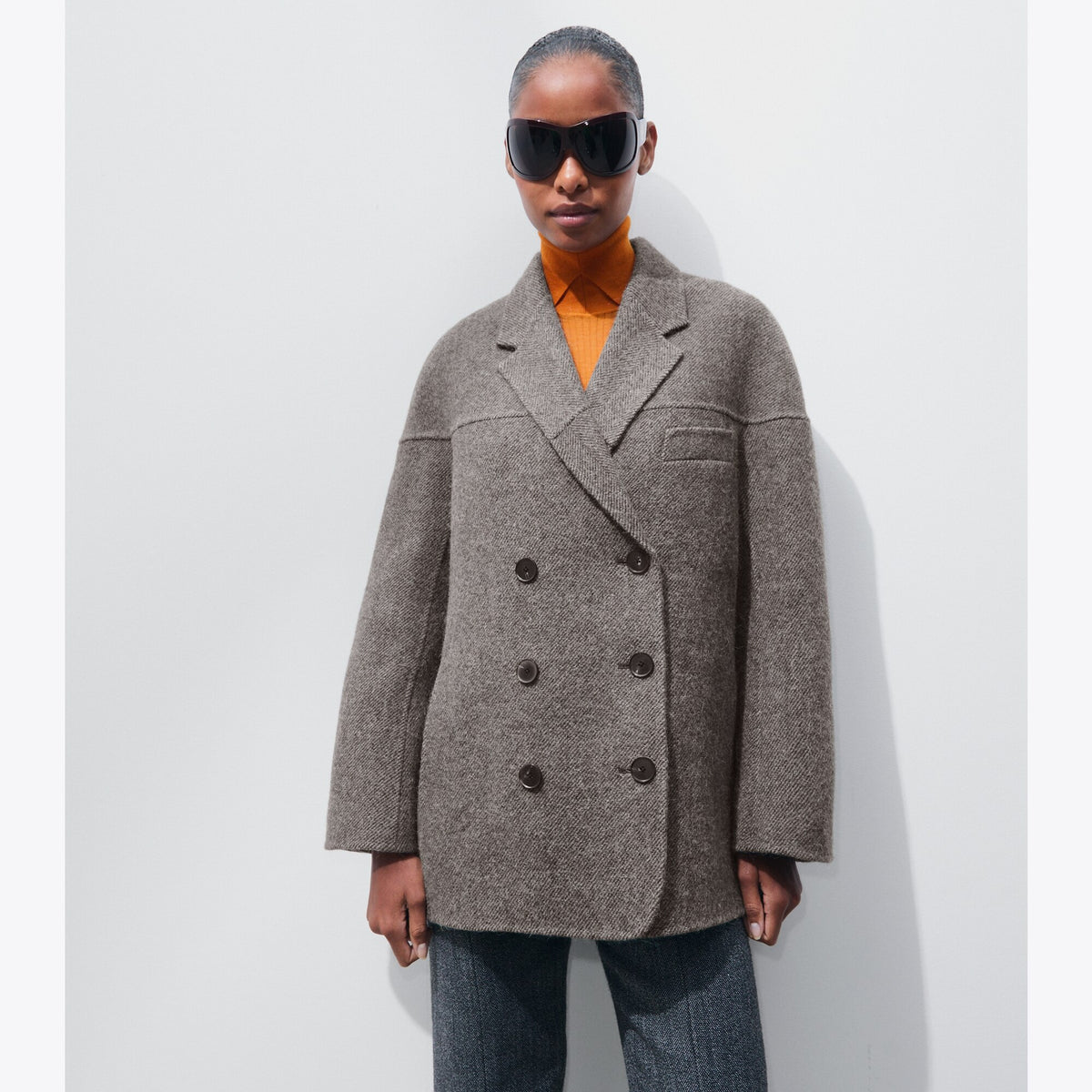 Tory Burch Wool Herringbone Jacket - Gray Herringbone - 2