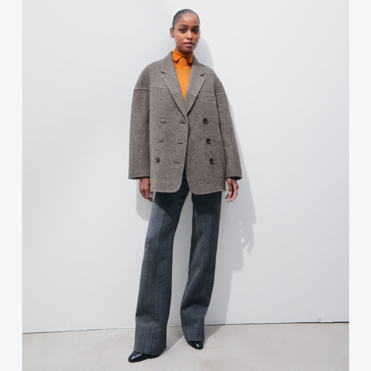 Tory Burch Wool Herringbone Jacket - Gray Herringbone - 3