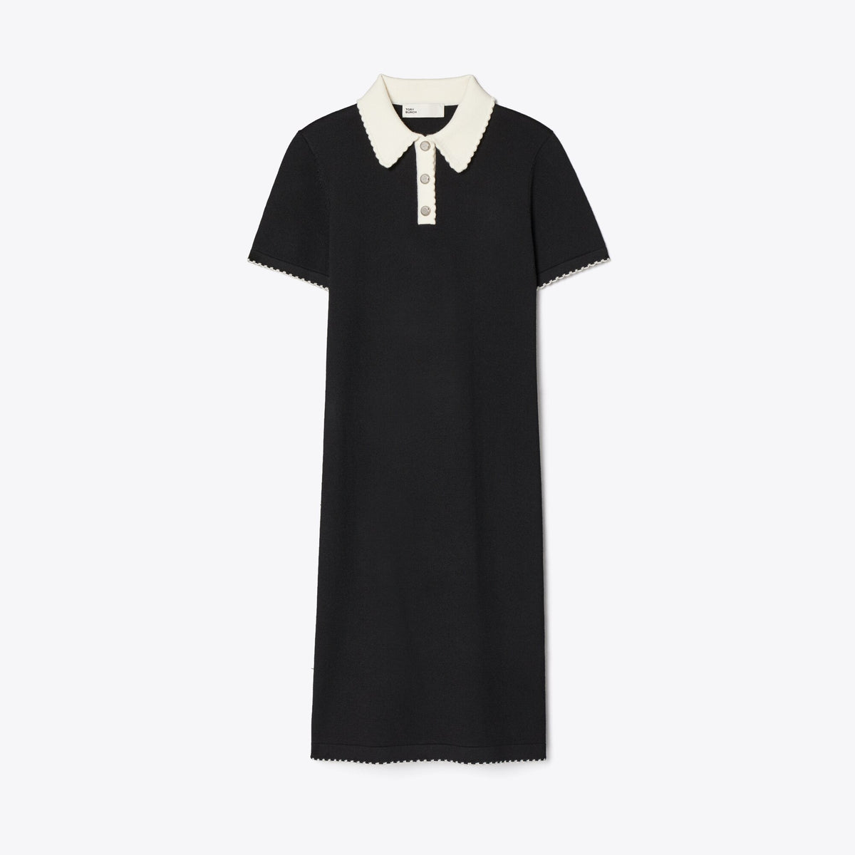 Tory Burch Wool Scalloped Polo Dress - Black / New Ivory