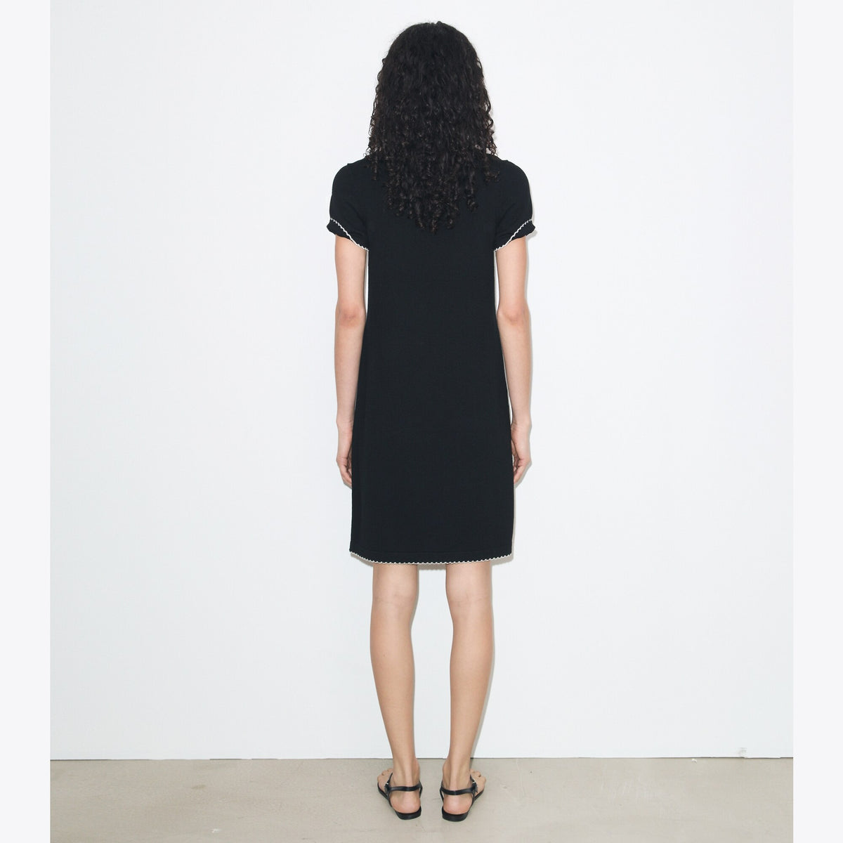 Tory Burch Wool Scalloped Polo Dress - Black / New Ivory - 4
