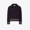 Tory Burch Wool Striped Collar Sweater - Navy / Dark Winterberry
