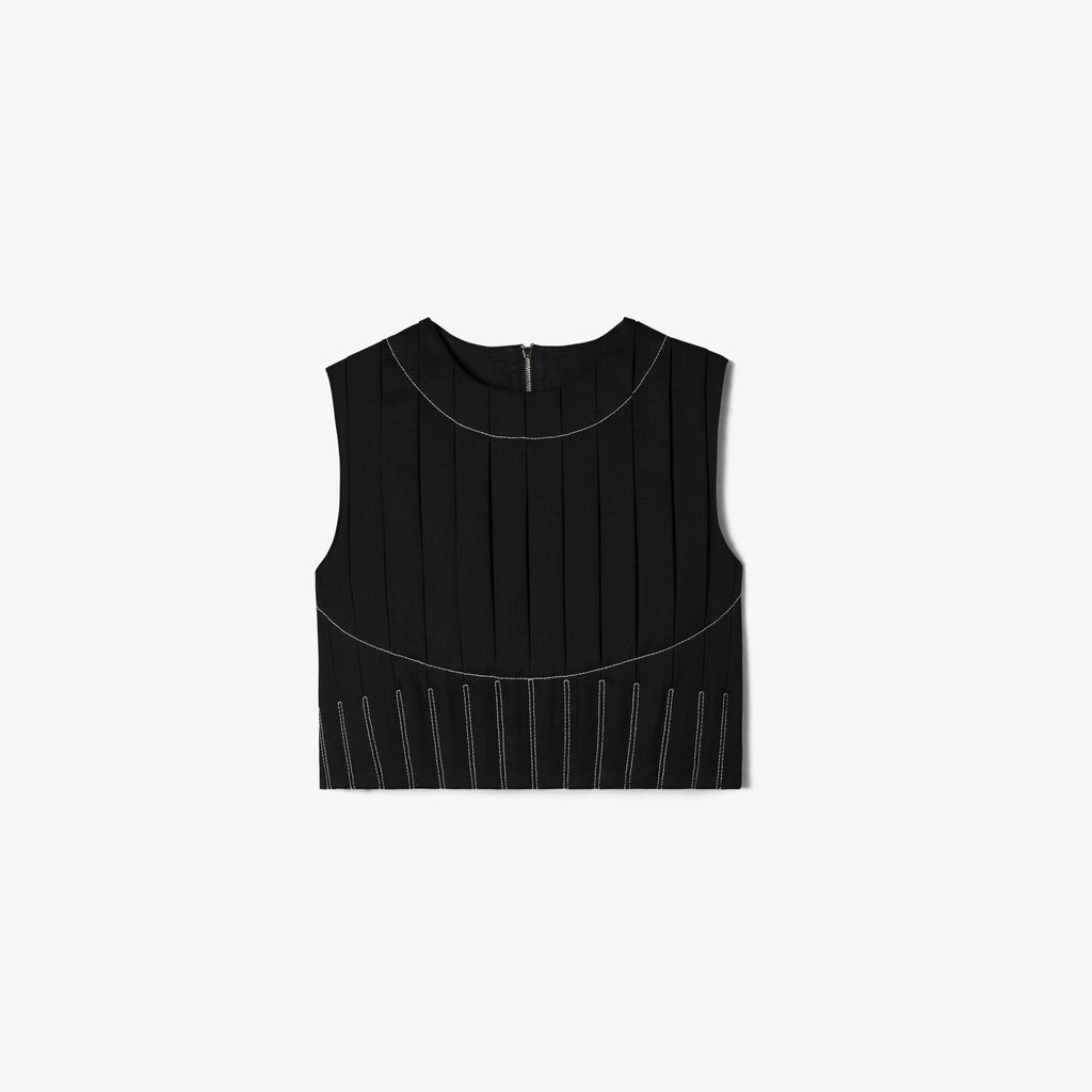 Tory Burch Wool Twill Pleated Top - Black