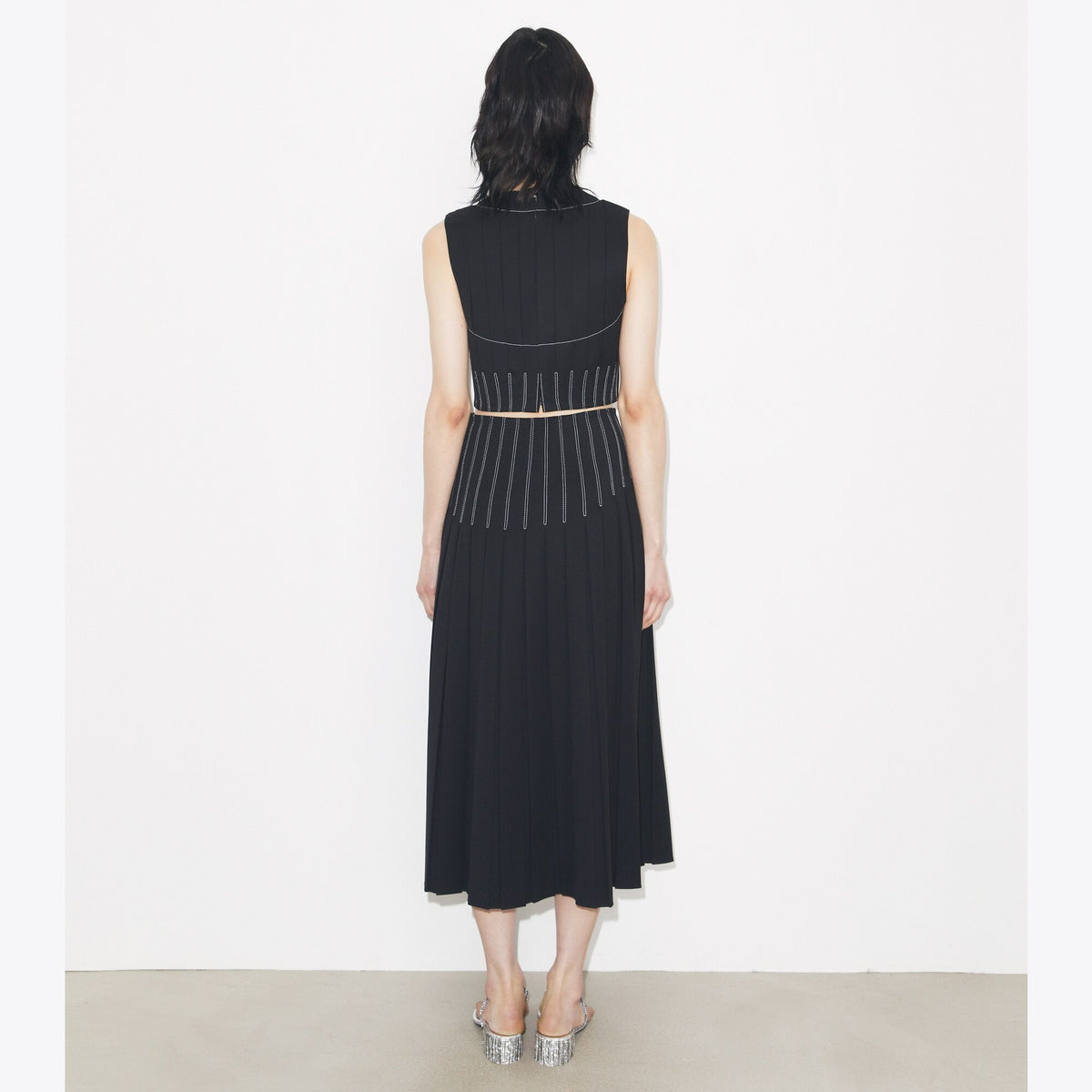 Tory Burch Wool Twill Pleated Top - Black - 5