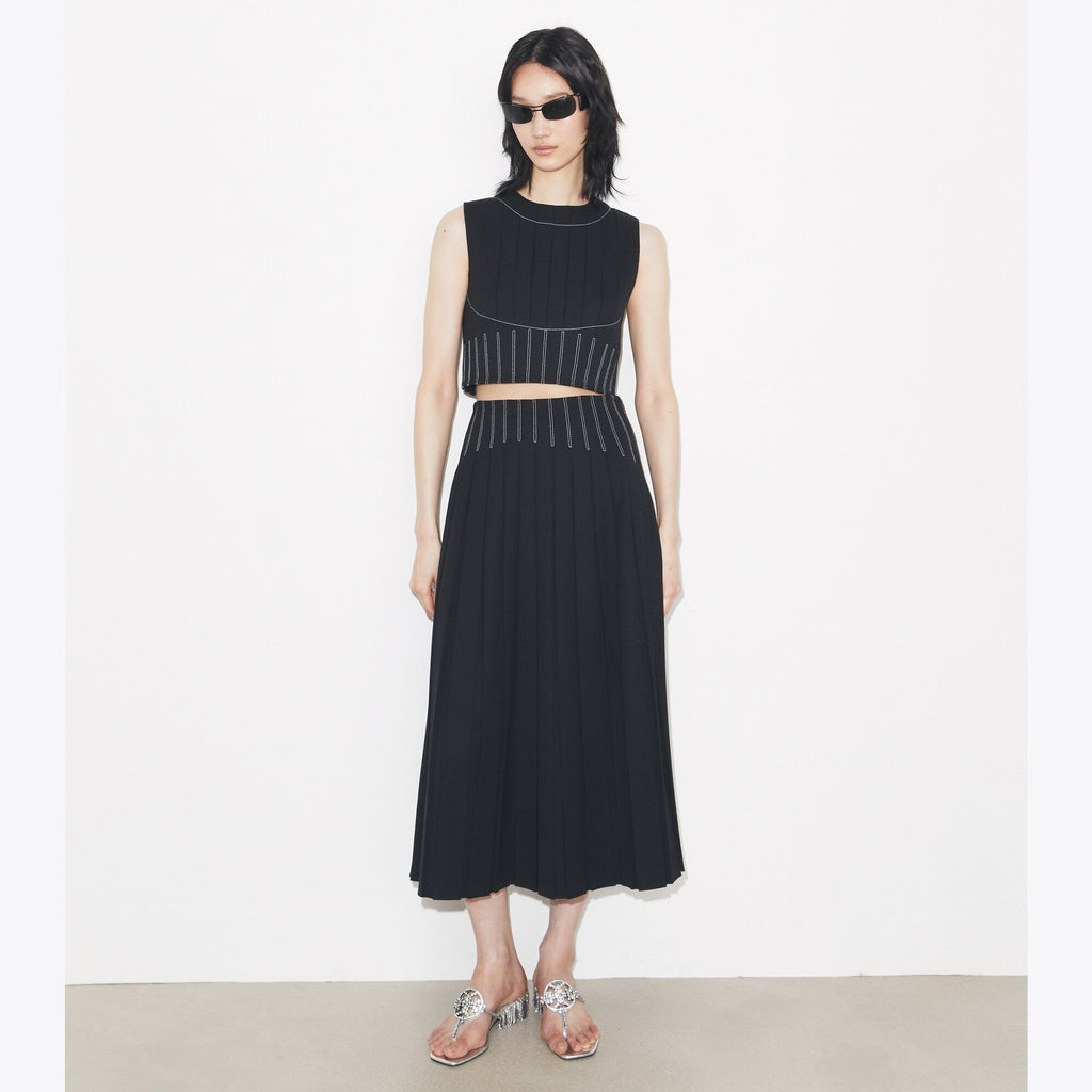Tory Burch Wool Twill Pleated Top - Black - 3