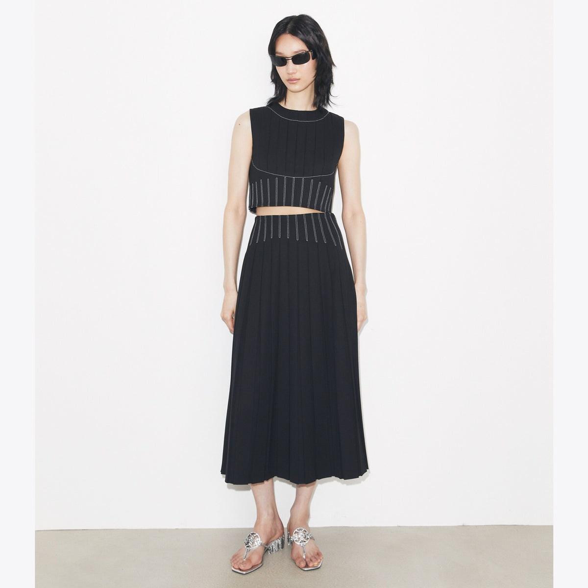 Tory Burch Wool Twill Pleated Top - Black - 3
